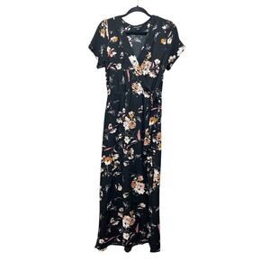 Staccato Dark Floral Maxi Dress Womens Medium Faux Wrap Dark Fairy Event Evening